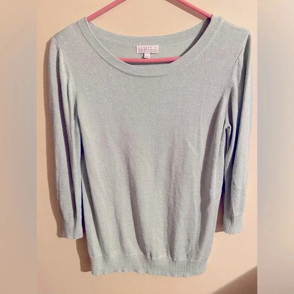 Joseph A. Metallic Sparkle Mint Green 3/4 sleeve Scoop Neck Sweater Sz large - Picture 1 of 7